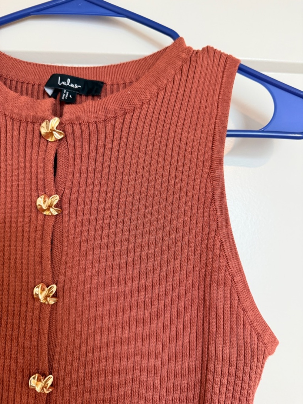 Lulus Conceptually Chic Rust Brown Ribbed Knit Button-front Tank Top - Size L - Picture 3 of 5